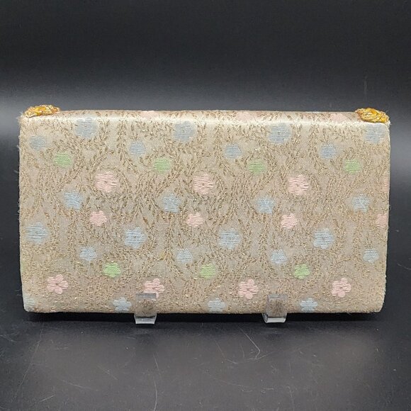 Vintage 1960s Brocade Floral Clutch Purse With Gold Trim 9.5x5.5" by Majestic - Picture 3 of 11
